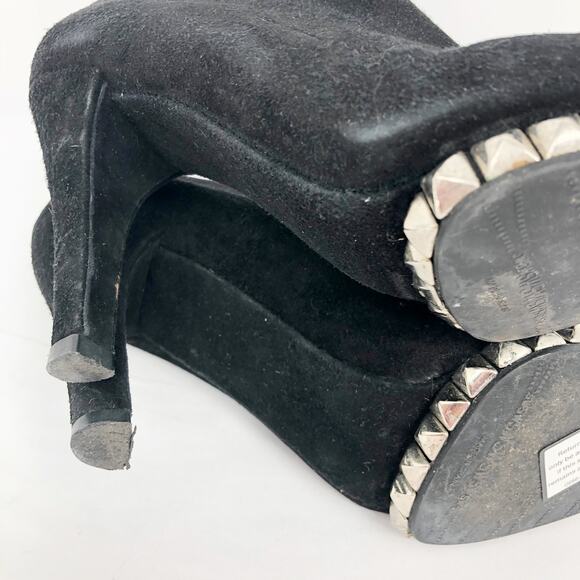 Stuart Weitzman Womens Sockemup Ankle Boots 6.5 Black Studded Suede - Picture 10 of 11